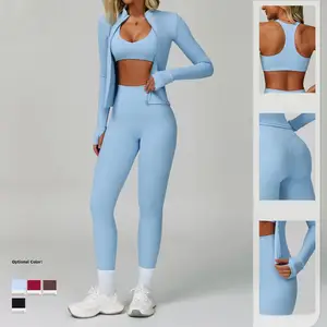 Naked Feel Open Back Quick Dry 3 Piece Yoga Set Women Slim Fit Outdoor Running Fitness Workout Gym Wear Sportswear