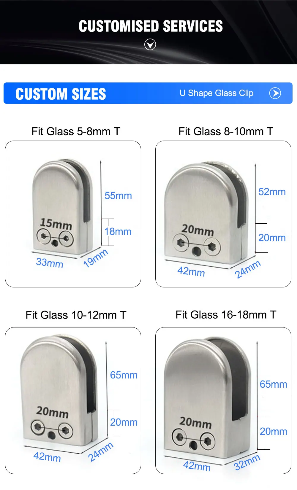 Sanding Brushed 316 Stainless Steel Frameless Outdoor Glass Clip D ...