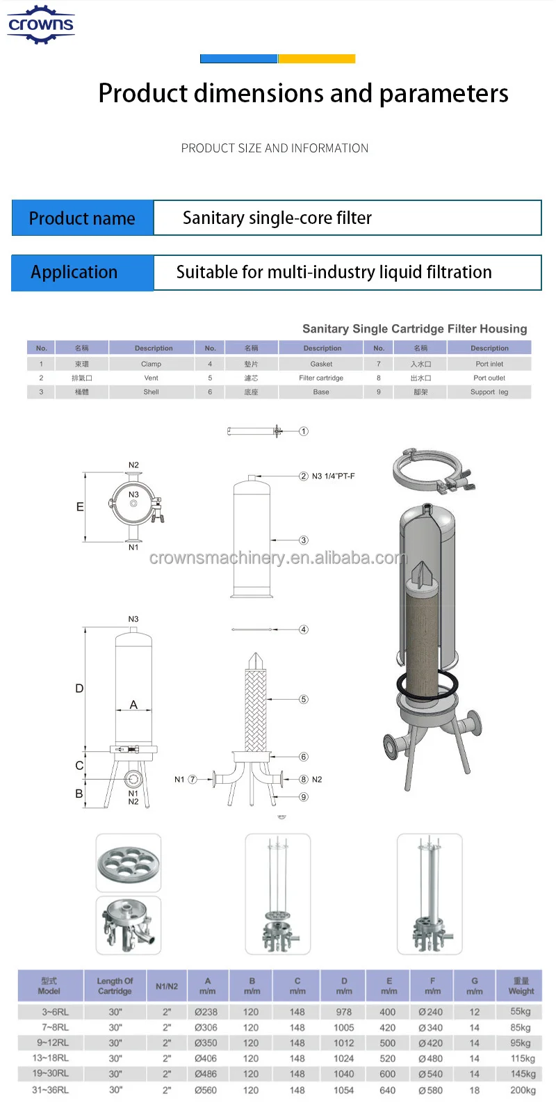 Industrial Sediment Filtration Solution Stainless Steel Multi Cartridge Filter Housing