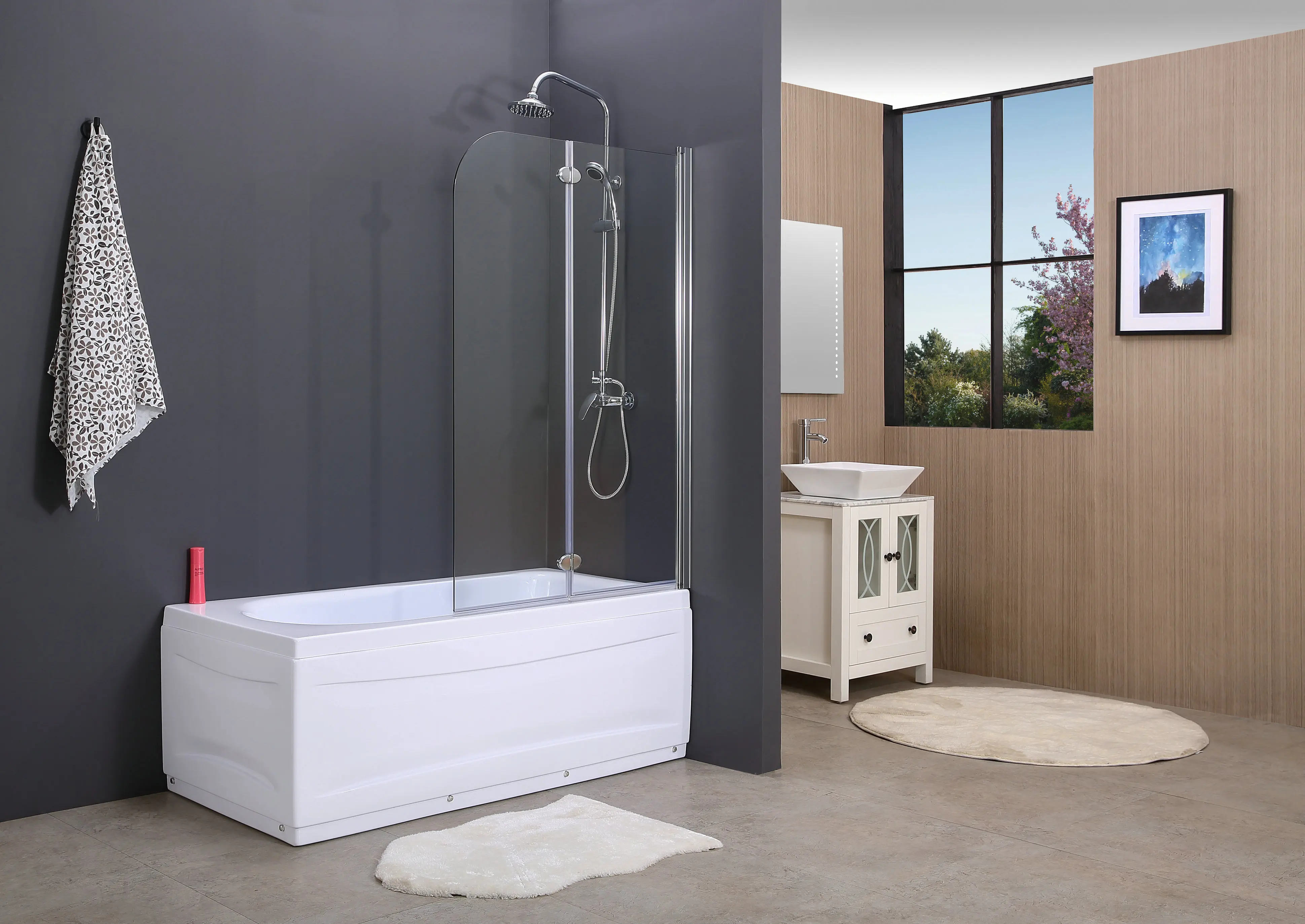 Factory Direct Cheap Chrome Square ABS Hinge Pivot Bathtub Shower Screens Bath Screen