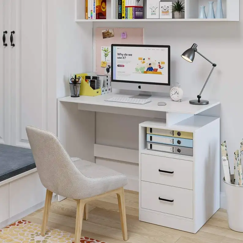 White 2-Drawer Work Desk Home Office Study Living Storage Furniture Children 