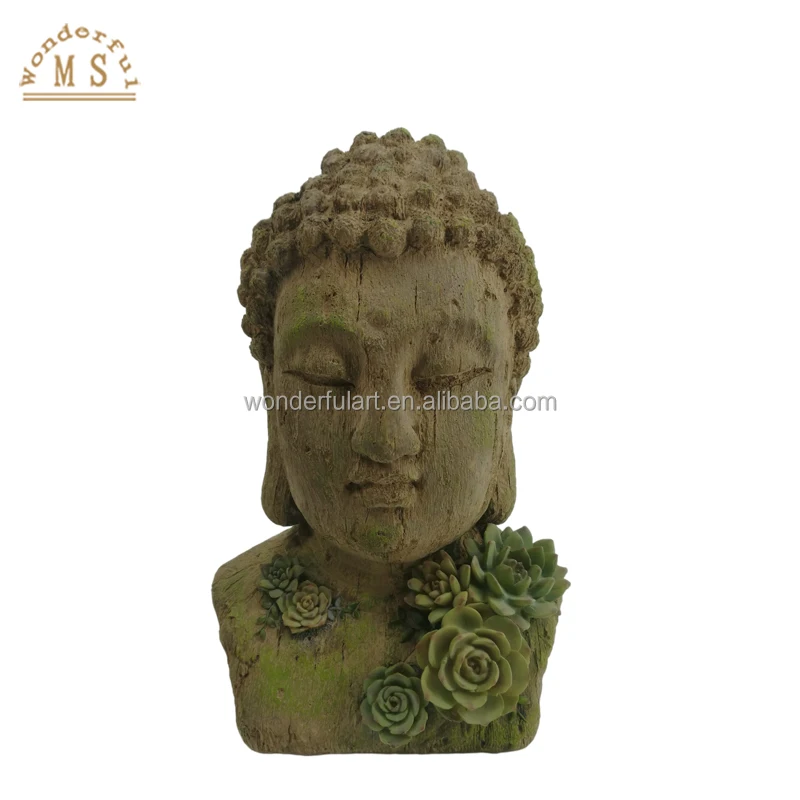 Religious home ornament ceramic buddhism resin buddha head statue polistone figurine home outdoor decoration