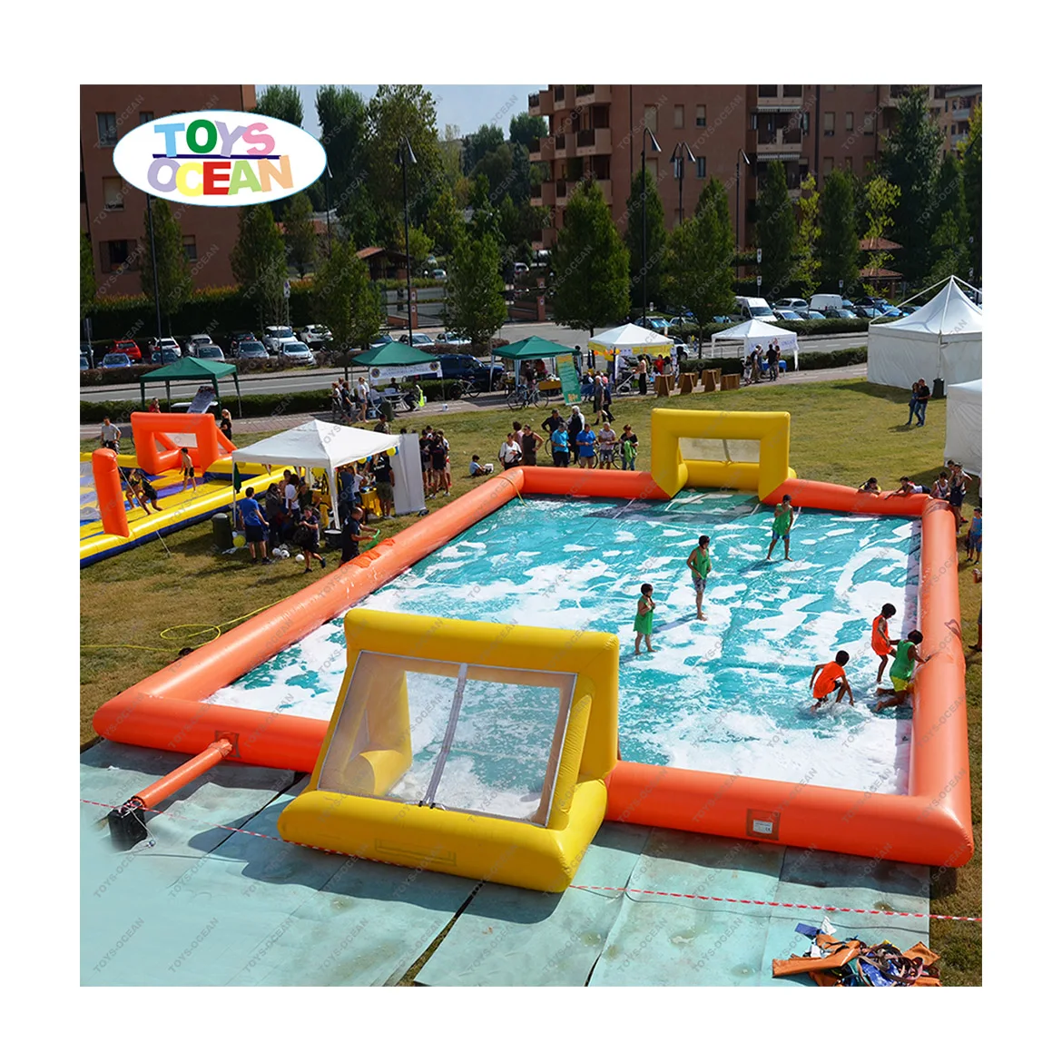Factory Customized Outdoor Sports Games PVC Inflatable Football Playground Soccer Field Soapy Playground for Adults and Kids