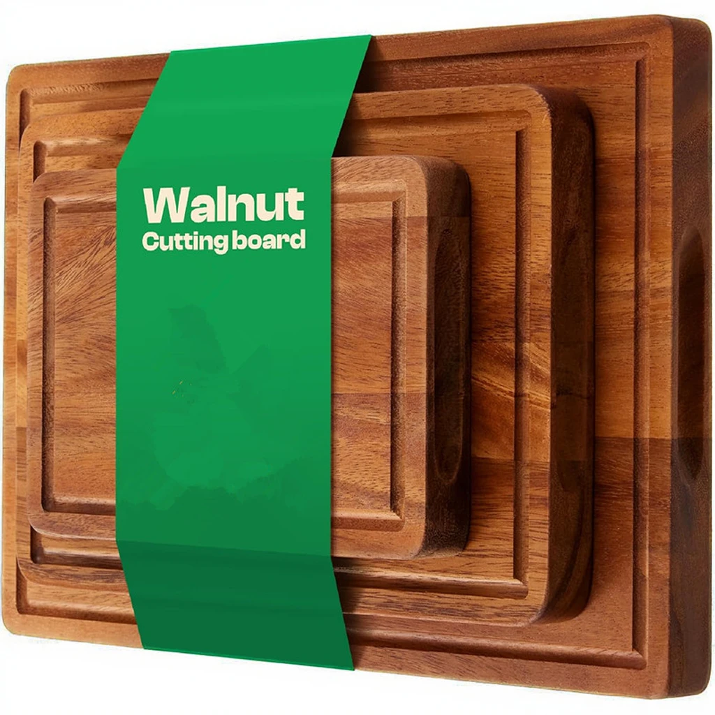 3-Piece Walnut Wood Cutting Board Set with Juice Groove Chopping Boards for Kitchen Reversible Butcher Block