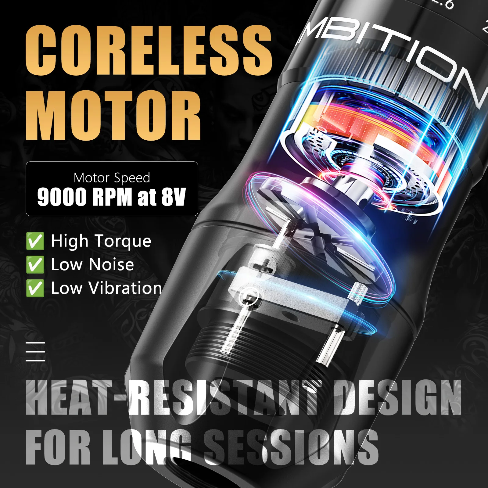Ambition C2 Wireless Tattoo Machine Pen - 1600mAh Coreless Motor