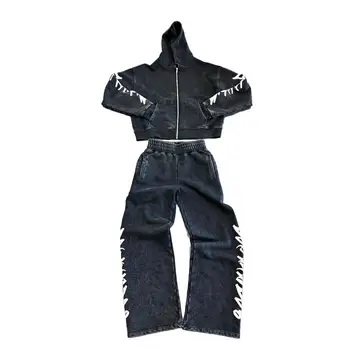 500gms High Quality 100% Cotton Blank Cropped Hoodie Custom Logo Stone Acid Washed Faded Vintage Distressed Street Sweatsuit