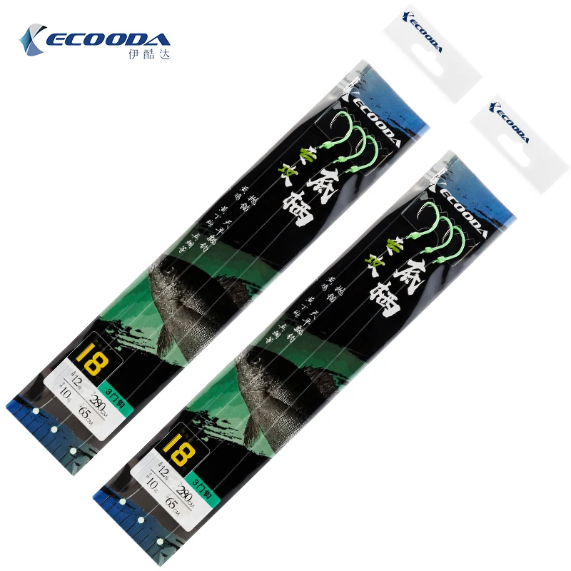 ECOODA   Sea Fishing Hooks  Bottom Fish String Luminous Hook with 3 Hooks