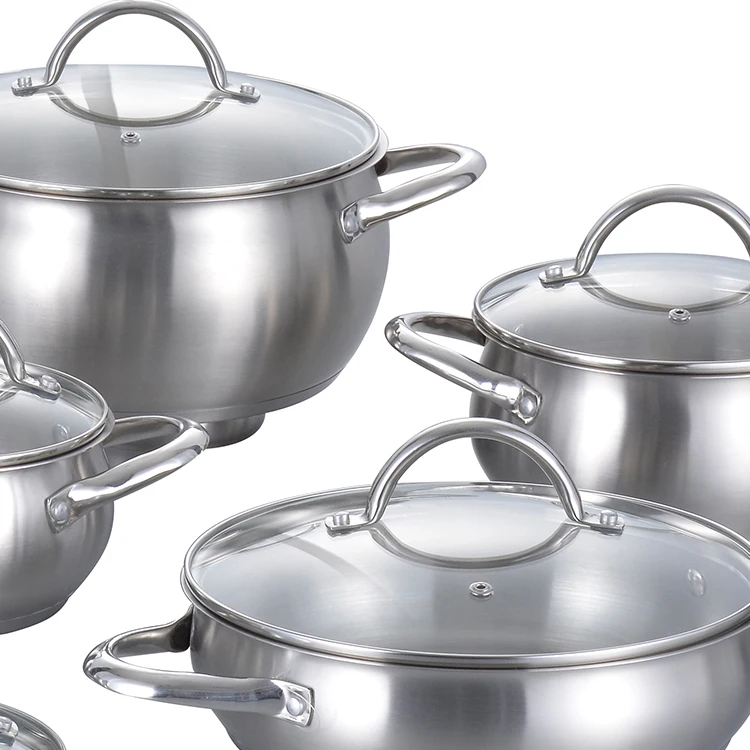 12Pcs Stainless Steel Cooking Pot Non-Stick Pan Cookware Sets With Glass Lid supplier