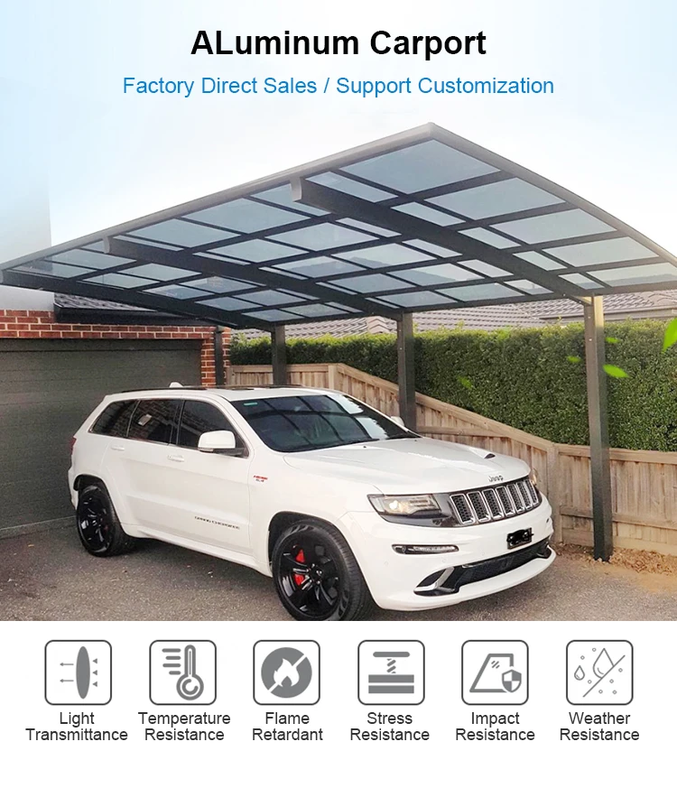 Modern Metal Car Parking Shed Designs Free Standing Aluminum Frame