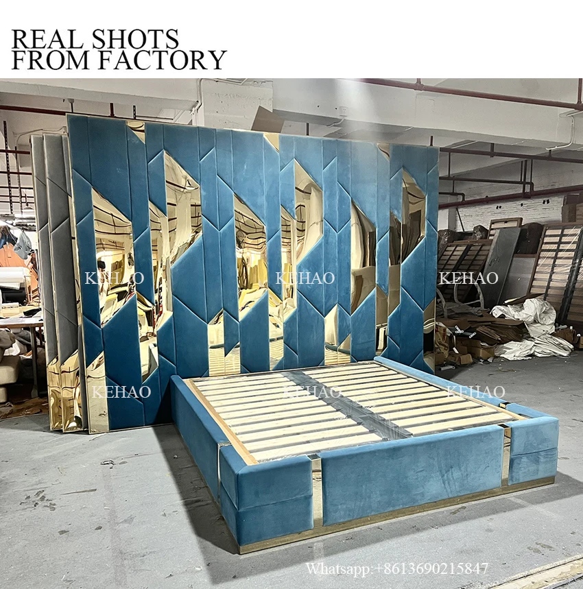 Stainless Steel Base Leather Double Luxury King Bed Frame Tall