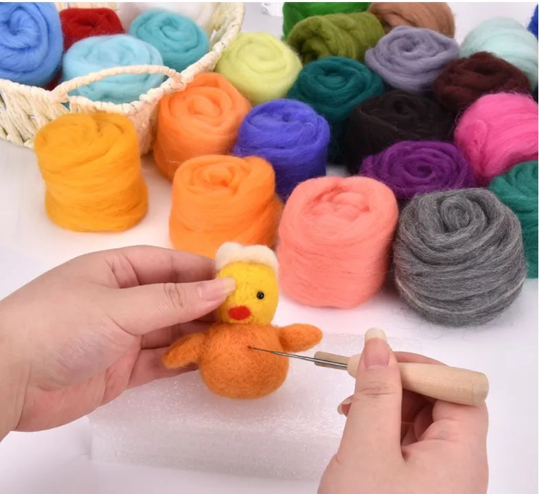 Wholesale 100 Colors Needle Felting Wool Fibre Chunky Knitting Roving