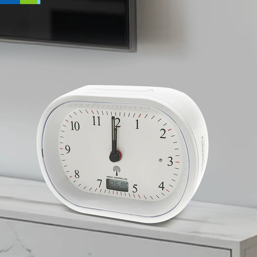 Smart Quartz Desk Clock with Fashion Style RCC & DCF77 Signal Sets Time and Reminds for Desktop or Outdoor Use
