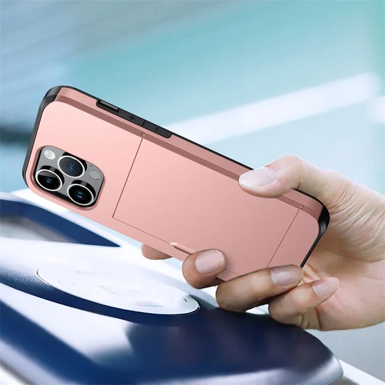 For iPhone 15 Pro Max Case with Card Holder Heavy Duty Dual Layer  Hidden Card Slot Wallet Shockproof Phone Cover for iPhone 15