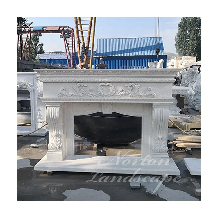 Home decor french style carved white marble fireplace mantel surround