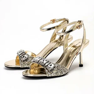 4302-2 Summer Fashion Glitter Dazzling Rhinestones New Design Open Toe High Heeled Sandals for Lady Elegant