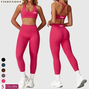 YISHENHON High Support Shockproof Halter Bra Gym Suits Girls High Waist Leggings Sets Women Quick Dry Athletic Wear Women Sets