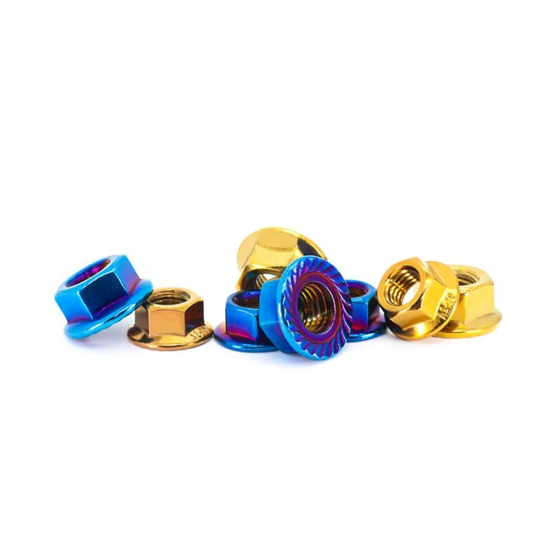 M10 Titanium Flange Nut Drilled For Safety Wire - 1.25 Pitch, Racing & Sprocket Use
