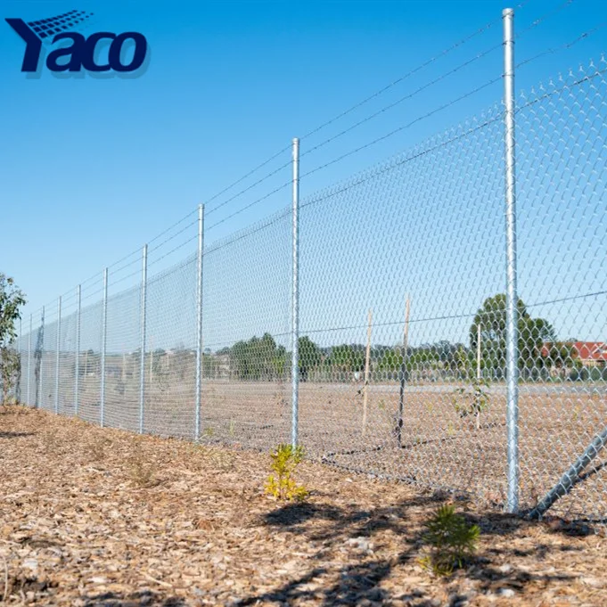 9 Gauge Cyclone Chain Link Fence with 8ft Galvanized Poles Barbed Wire Heat Treated Wood Safety Fencing Pressure Treated Wood