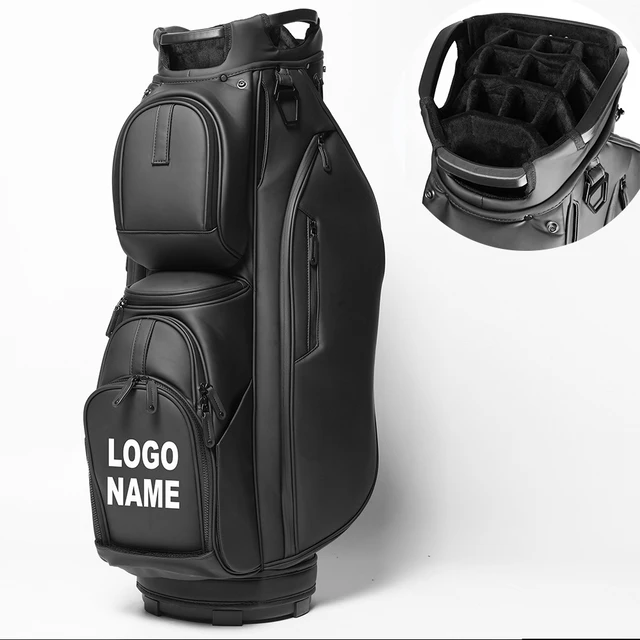 Custom Logo 14-Way Divider Golf Cart Bag PU Leather Waterproof Black Blue Gray Personalized Name MOQ 1 Piece for Men