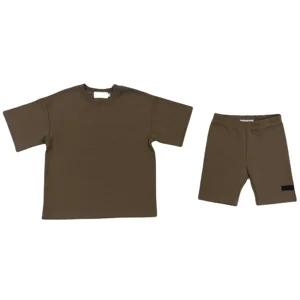 Summer Casual Knit Solid Cotton T-Shirt and Bike Shorts Set for Girls and Boys