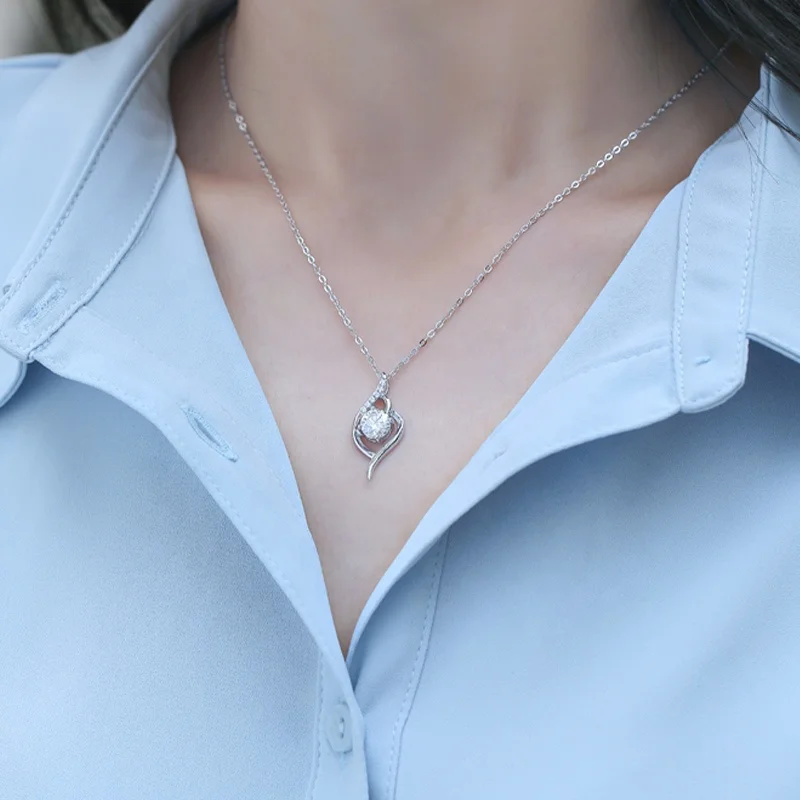HMOIS silver 925 sterling love necklace crystal 1.0ct round moissanite chain necklace for women
