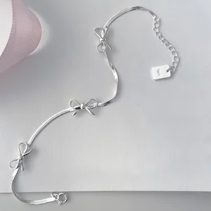 Silver Bowknot Bracelet Women Elegant Ribbon Chain Design Delicate Fashionable Perfect for Daily Wear Party Ideal Jewelry Gift