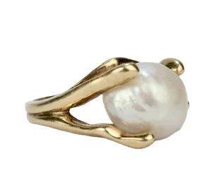 Women Gold Plated Jewelry Fashion Shell Bead Freshwater Pearl Ring