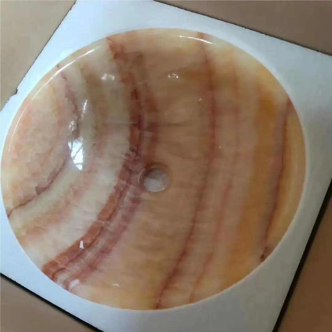 Factory Direct Round Marble Stone Yellow Onyx Wash Basin Custom Basin for Bathroom Vanity Top