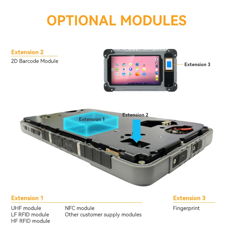 Tablette durcie IP66 7'' Android, GNSS, RFID LF/HF/UHF, ZIGBEE