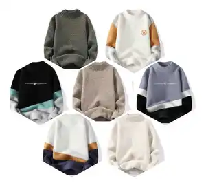 Men's Fashionable Woven Top-Winter 100% Cotton Casual Sweater-Anti-wrinkle Version-Front Logo-on Sale