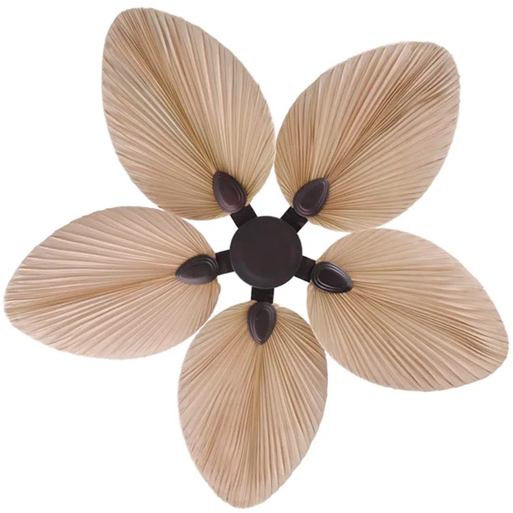 52Inch Antique Decorative Weaving Rattan Southeast Asia Palm Kwai Livistona Chinensis Blades Leaf Dual Leaves Ceiling Fan Design