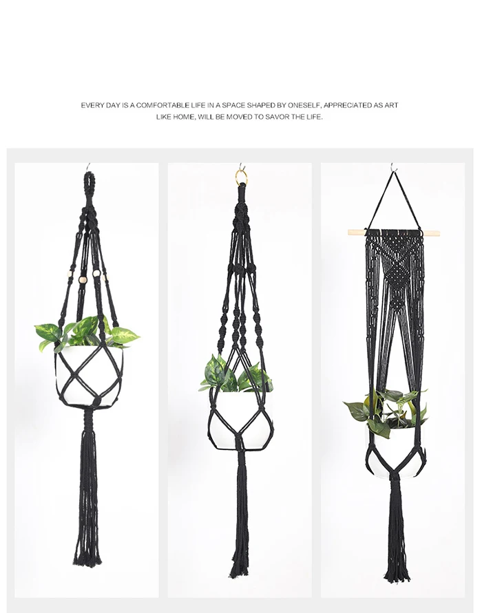 DP Black Macrame Plant Hanger - Boho Decor for Indoor