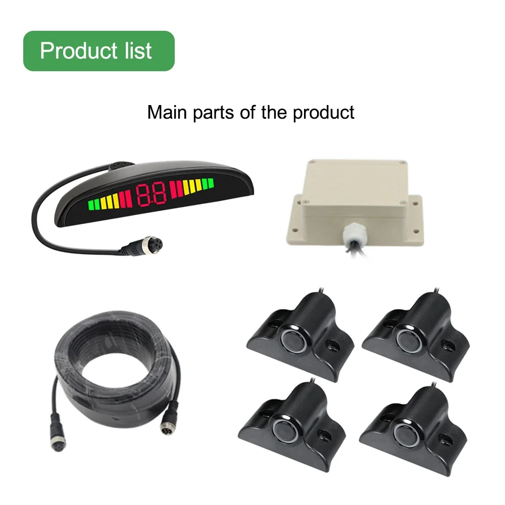 Truck Parking Sensor System 4 Pcs Radar Blind Spot Alarm Reversing LED Backlight Display Rear View 24V Parking Sensor for Truck