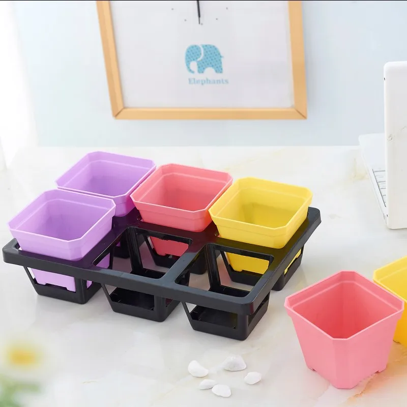 Colorful Mini Decorative Square Pot Succulent Plants Plastic Nursery