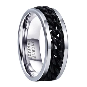 Coolstyle Jewelry 8mm Tungsten Spinner Anxiety Release Ring Men Women Black Steel Chain Inlay Fashion Engagement Wedding Band