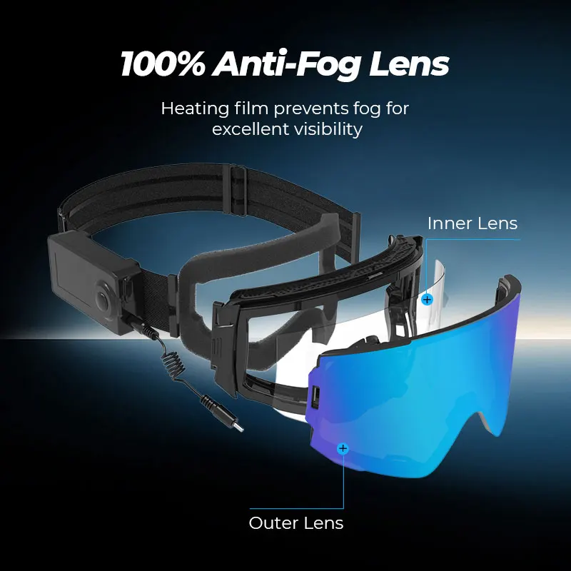 HUBO Sports Eyewear Heated Skiing Gogoles in Magnetic Blue Orange