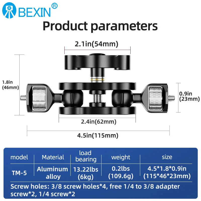 BEXIN 360 Degree Rotation 1/4 Mini Camera Clip Double Ball Head Adapter Clamp Universal Magic Arm Bracket Clip for Camera Phone