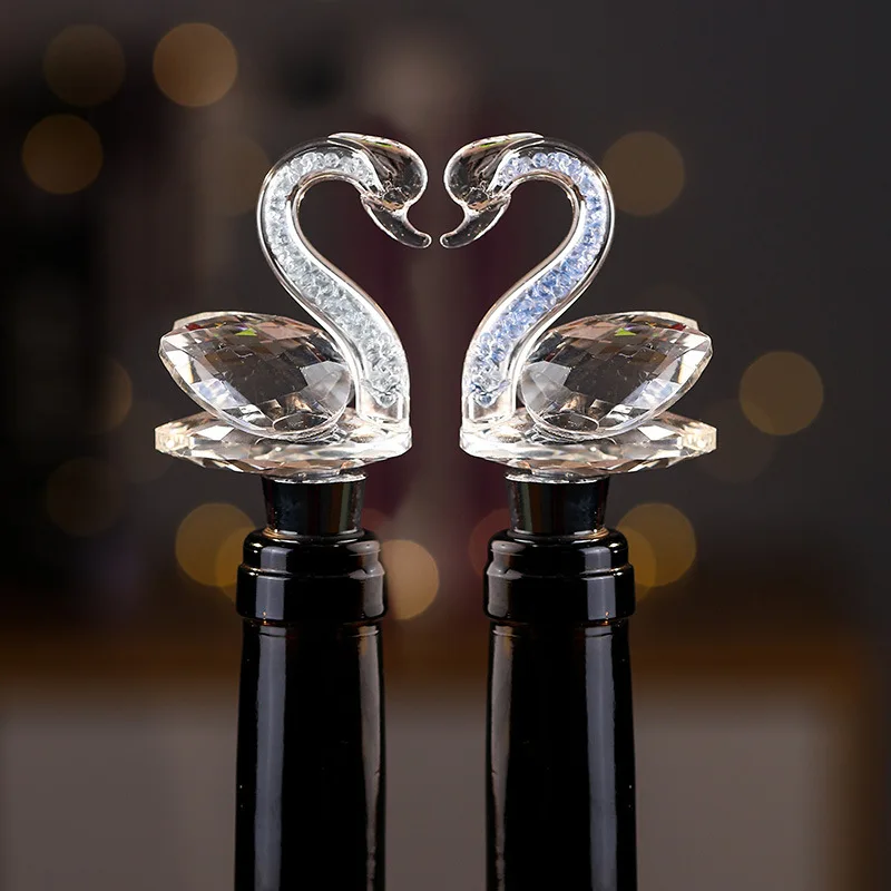 3d Engraving Crystal Swan Wine Bottle Stopper Romantic Glass Wedding Gift Bar Accessories Decoration