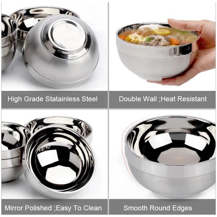 Factory Wholesale Rice Bowls Cheap Price Stainless Steel Soup Bowl Heat