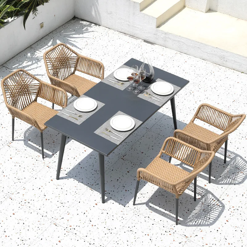 Luxury Outdoor Rattan Furniture Teak Patio Garden Dining Table Chairs ...