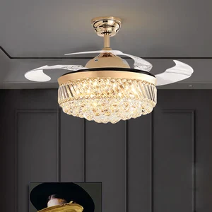 European Luxury Crystal Led Ceiling Fan Light Decoration Hotel Living Room Luster Pendant Remote Control Led Fan Lamp for Home