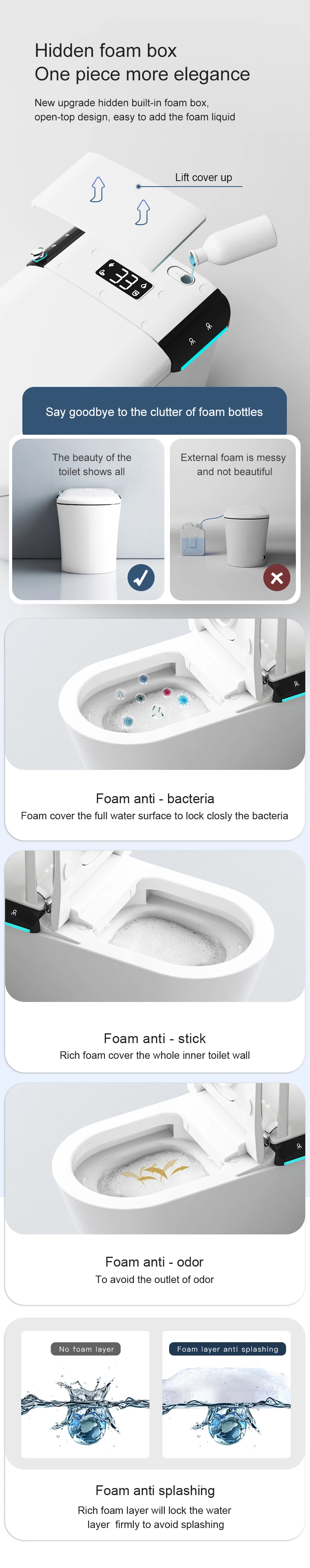 China high quality sanitary ware CUPC certification new type induction flap voice control automatic smart toilet factory