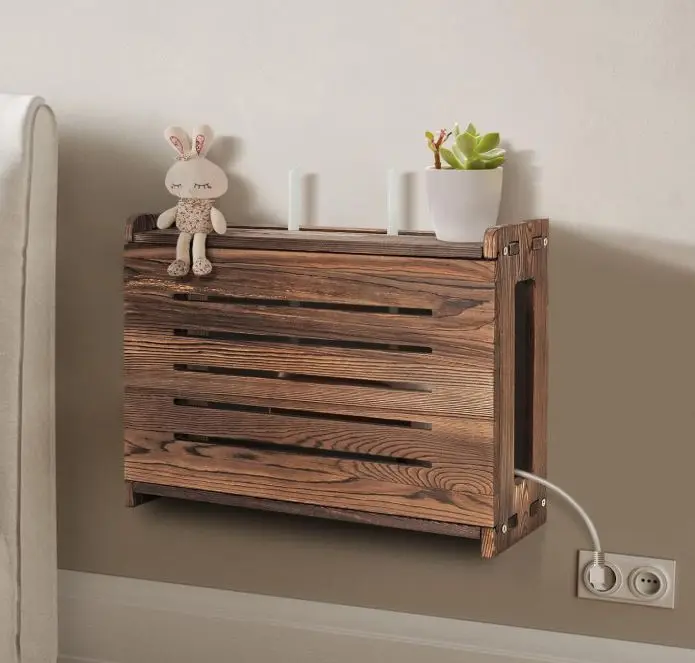 Wooden Router Shelf Wall Mount WiFi Router Storage Box Modem Cable Cover Organized Power Strip Cable Management Hider Rack