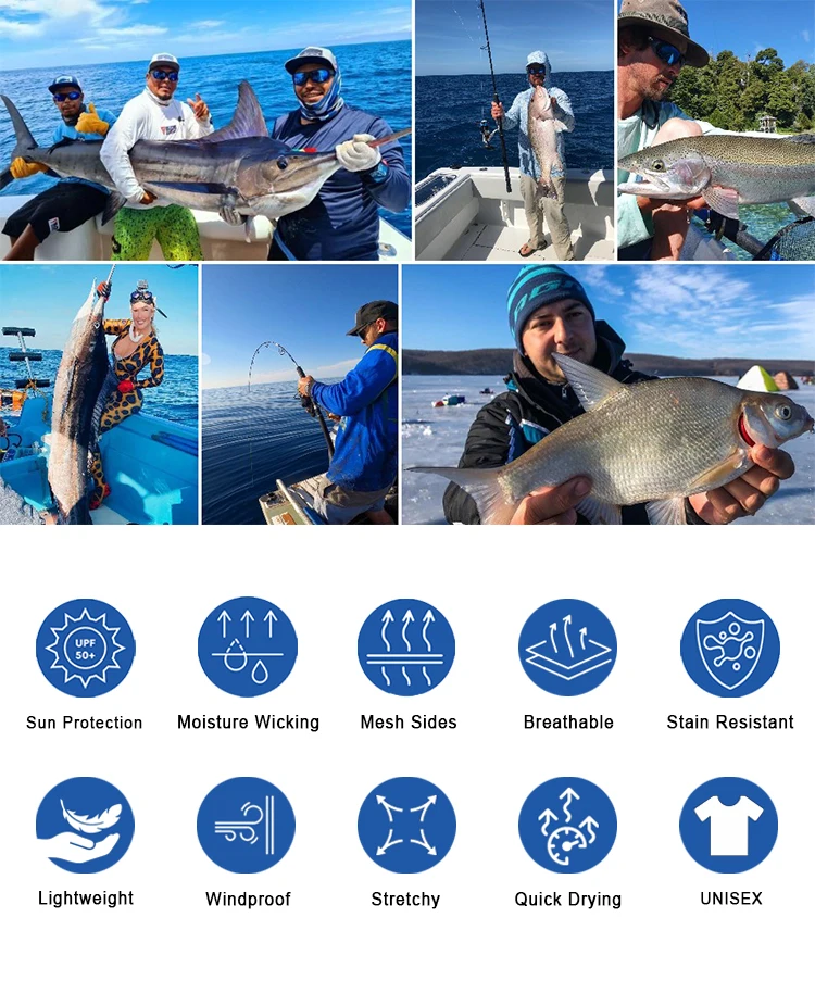 Men'S UPF50+ Bamboo Polyester Custom Color Outdoor Sun Block UV Fishing Wear Long Sleeve Hoodie Fishing Shirt details