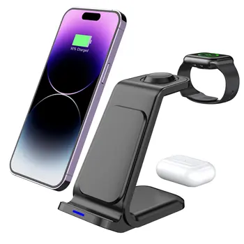 3 in 1 Magnetic Wireless Charger Desktop Phone Holder Wireless Charging Station for phone airpod iwatch