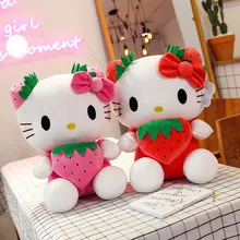 Hot Selling Japanese Cartoon Pink Red Fruit Hallo KT Cat Plush Toy Strawberry HK Stuffed Plush Katy Toys Kawaii Kids Toys