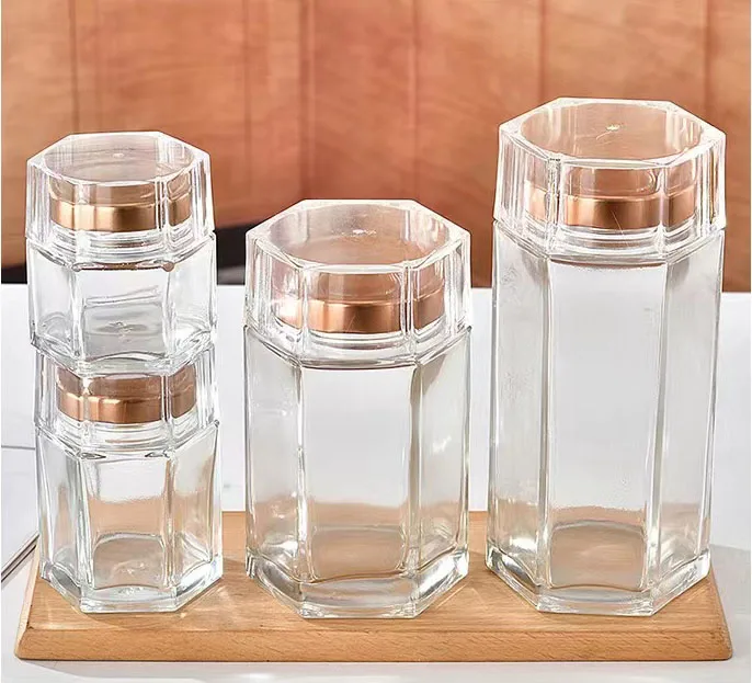 Wholesale Honey Pot Glass Jar Packing Empty Hexagon Glass Honey Jar