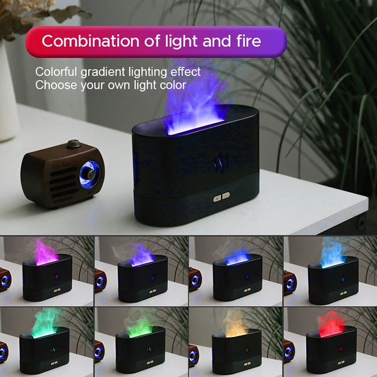 Flame Humidifier Lamp Water Atomizer Mist 180ml Simulation Fire Essential Oil Humidifier 3D Flame Aroma Diffuser