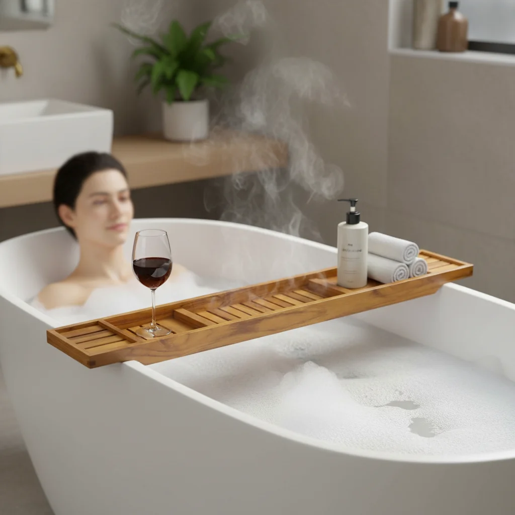 Wholesale Mildewproof Teak Wood Bathtub Tray Wooden Bath Caddy for Luxury Bath Fits Most Tubs Accessories Gift Idea