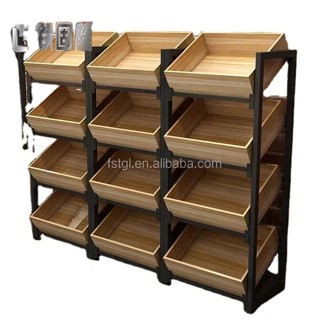 Sturdy 4-Tier Wooden Display Rack - Elevate Fruit & Veggie